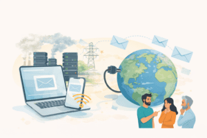 Illustration de l’impact environnemental des e-mails et du stockage numérique